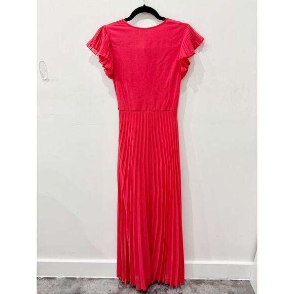 NWT ASOS DESIGN Flutter Sleeve Pleated Textured Chiffon Maxi Dress Red Womens 0 - Picture 3 of 6